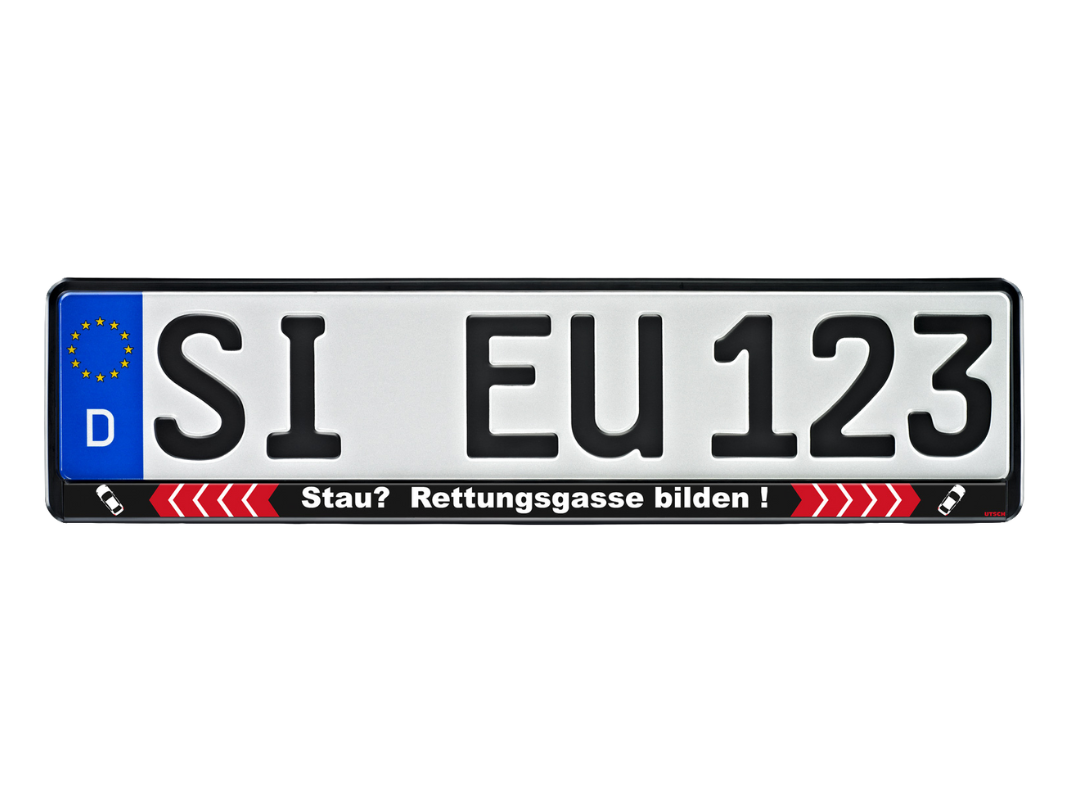 Kennzeichenhalter "Stau? Rettungsgasse bilden" 520x110 mm