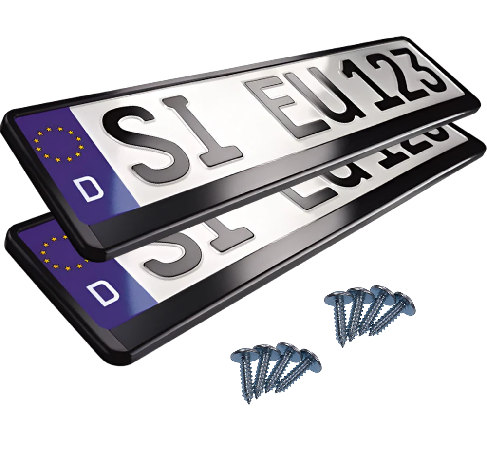 2x Kennzeichenhalter Pure Black inkl. 8 Schrauben (für 520x110 mm)