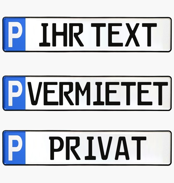 Parkplatzschild 52x11cm Schild Parkplatz Nummernschild Kennzeichen Wunschtext S19a