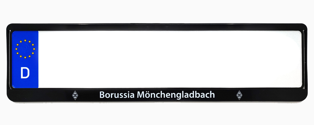 Kennzeichenhalter mit Wunschtext und Logo - schwarz/silber matt - Größe 52  cm - pro Stück - Schilder online kaufen